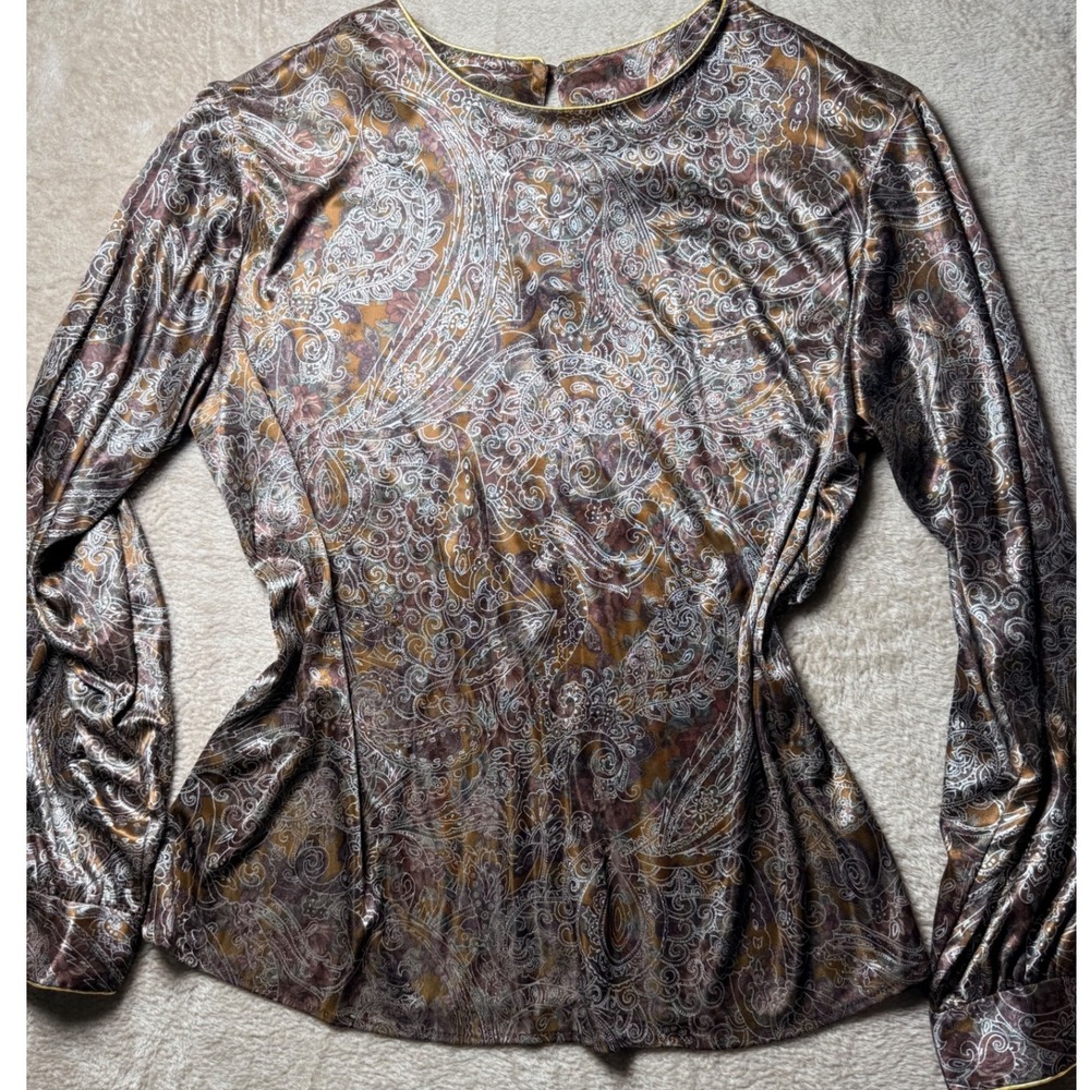 Notations Vintage Paisley Metallic Long Sleeve Blouse Size 12 Indie Sleeze 90s